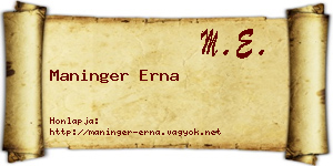 Maninger Erna névjegykártya